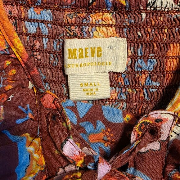 Anthropologie Maeve Zebra Floral Ruffled Blouse Top S Cotton Cottage Boho Floral - Picture 4 of 9